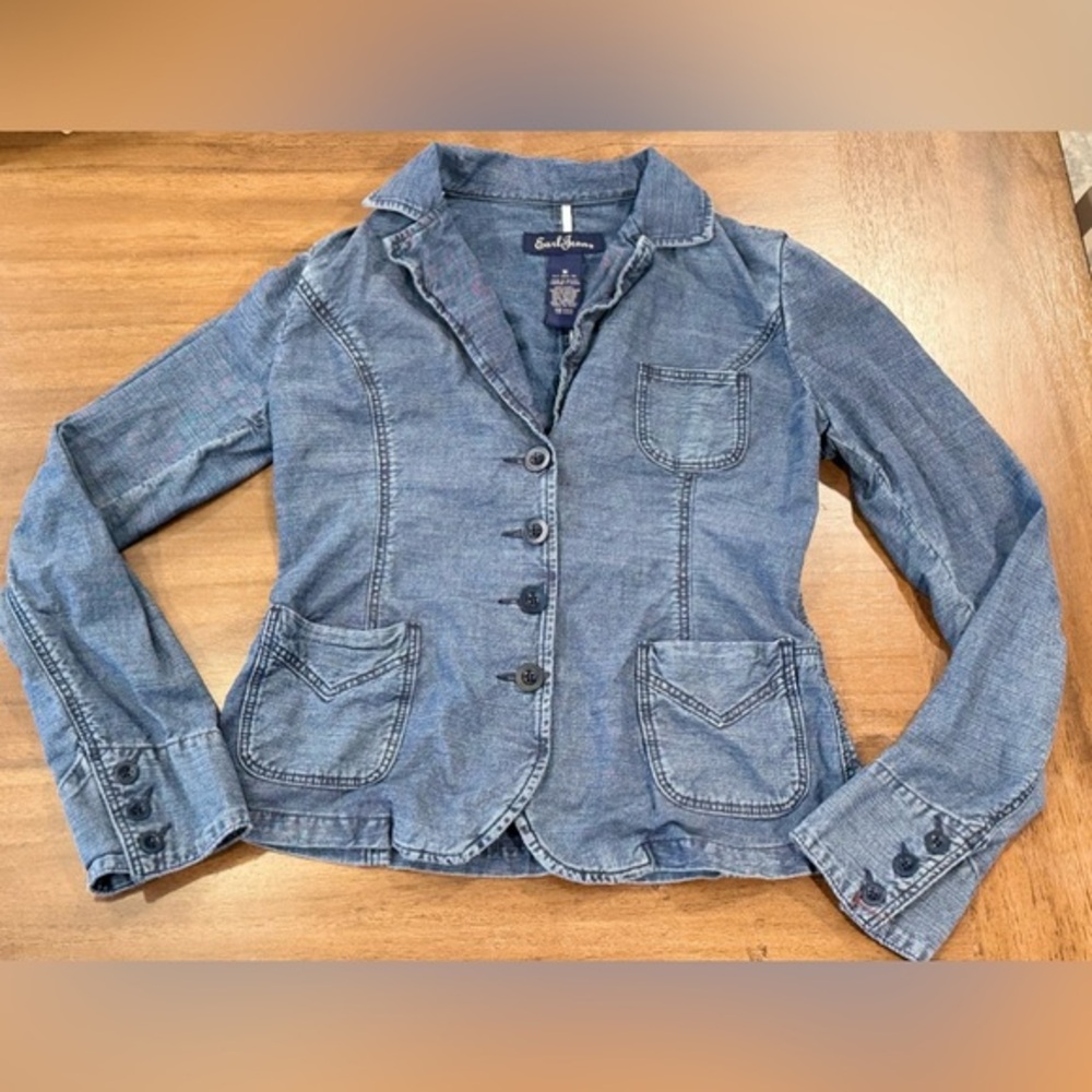 Earl Jeans Fitted Denim Blazer Jacket Md
